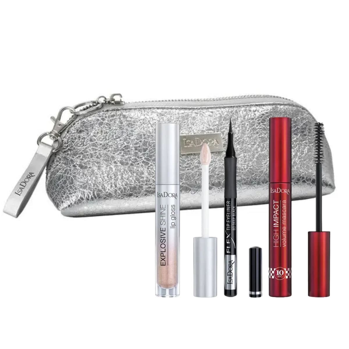 IsaDora Instant Glam Gift Box Mascara + Eyeliner + Lip Gloss + Makeup Bag